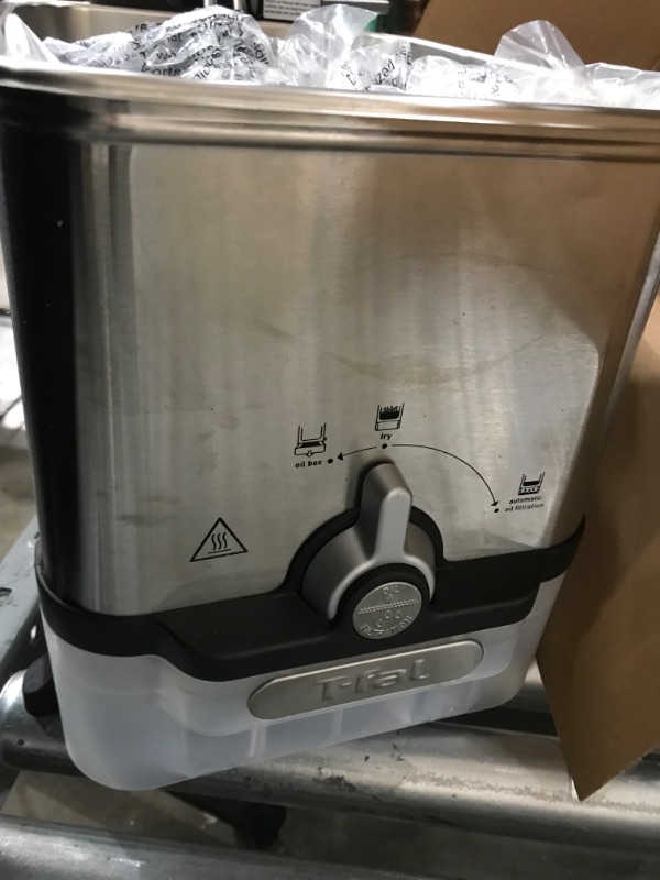 Photo 3 of ***FOR PARTS ONLY, DOES NOT TURN ON*** T-fal Deep Fryer with Basket, Stainless Steel, Easy to Clean Deep Fryer, Oil Filtration, 2.6-Pound, Silver, Model FR8000 Clean oil filtration system