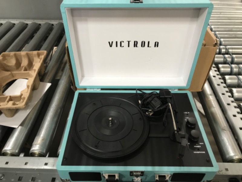 Photo 1 of Victrola Vintage 3-Speed Bluetooth Portable Suitcase Record Player with Built-in Speakers | Upgraded Turntable Audio Sound| Includes Extra Stylus | Turquoise, Model Number: VSC-550BT