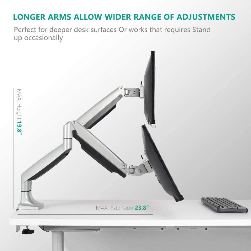 Photo 1 of EleTab Dual Monitor Mount Stand Full Motion Swivel Gas Spring LCD Arm Fits for 2 Computer Screens 13 to 32 inches - Each Arm Holds up to 19.8 lbs
