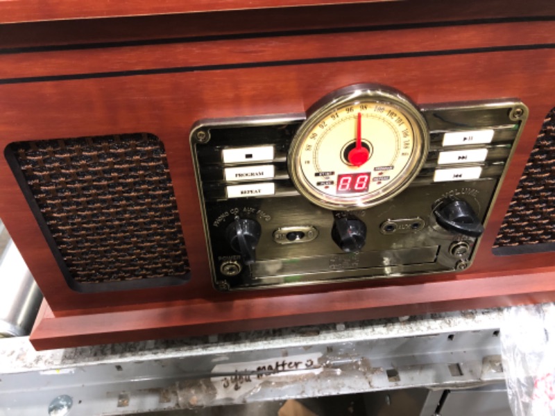 Photo 1 of Victrola Nostalgic 6-in-1 Bluetooth Record Player & Multimedia Center with Built-in Speakers - 3-Speed Turntable, CD & Cassette Player, FM Radio | Wireless Music Streaming | Mahogany Mahogany Entertainment Center