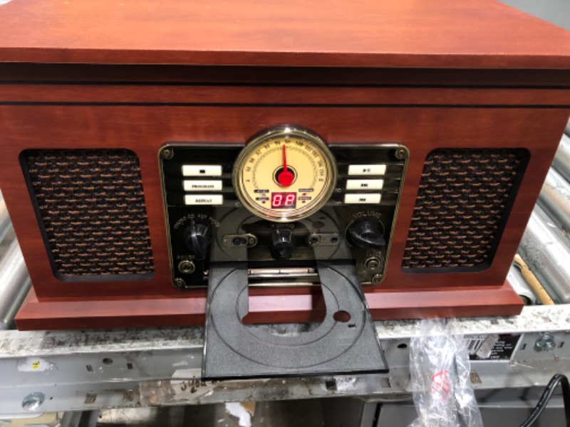 Photo 1 of Victrola Nostalgic 6-in-1 Bluetooth Record Player & Multimedia Center with Built-in Speakers - 3-Speed Turntable, CD & Cassette Player, FM Radio | Wireless Music Streaming | Mahogany Mahogany Entertainment Center