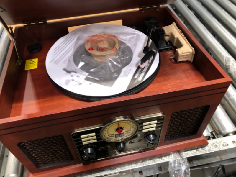 Photo 1 of Victrola Nostalgic 6-in-1 Bluetooth Record Player & Multimedia Center with Built-in Speakers - 3-Speed Turntable, CD & Cassette Player, FM Radio | Wireless Music Streaming | Mahogany Mahogany Entertainment Center
