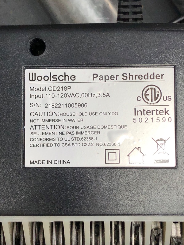 Photo 1 of Paper Shredder, 12-Sheet Cross Cut with 5.55-Gallon Basket, P-4 Security Level, 3-Mode Design Shred Card/CD/Staple/Clip, Heavy Duty with Jam Proof System, Paper Shredder for Office (ETL)