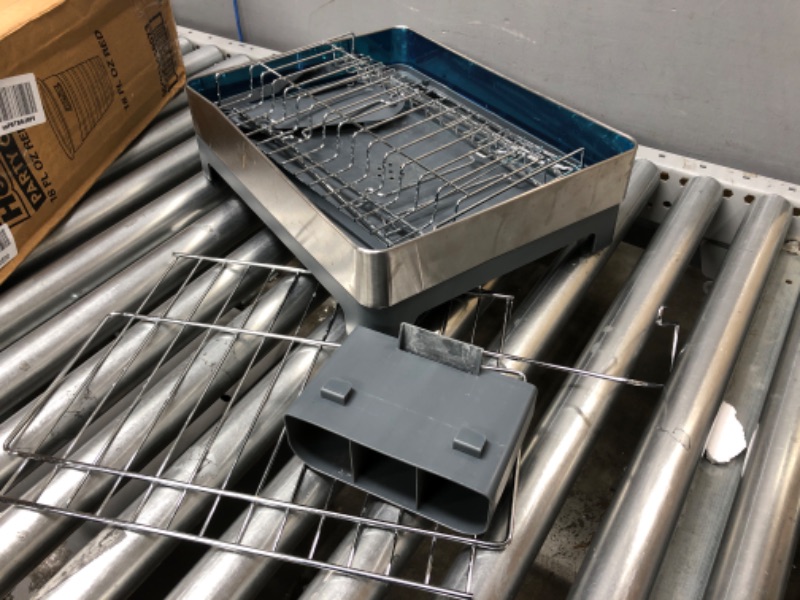 Photo 2 of **MISSING PARTS** Dish Racks for Kitchen Counter, Genteen 2 Tier Large Dish Drying Rack with Drainboard 304 Stainless Steel Dish Drainers for Kitchen Counter with Swivel Spout, Utensil Holder, Cup Rack Grey-2 Tiers