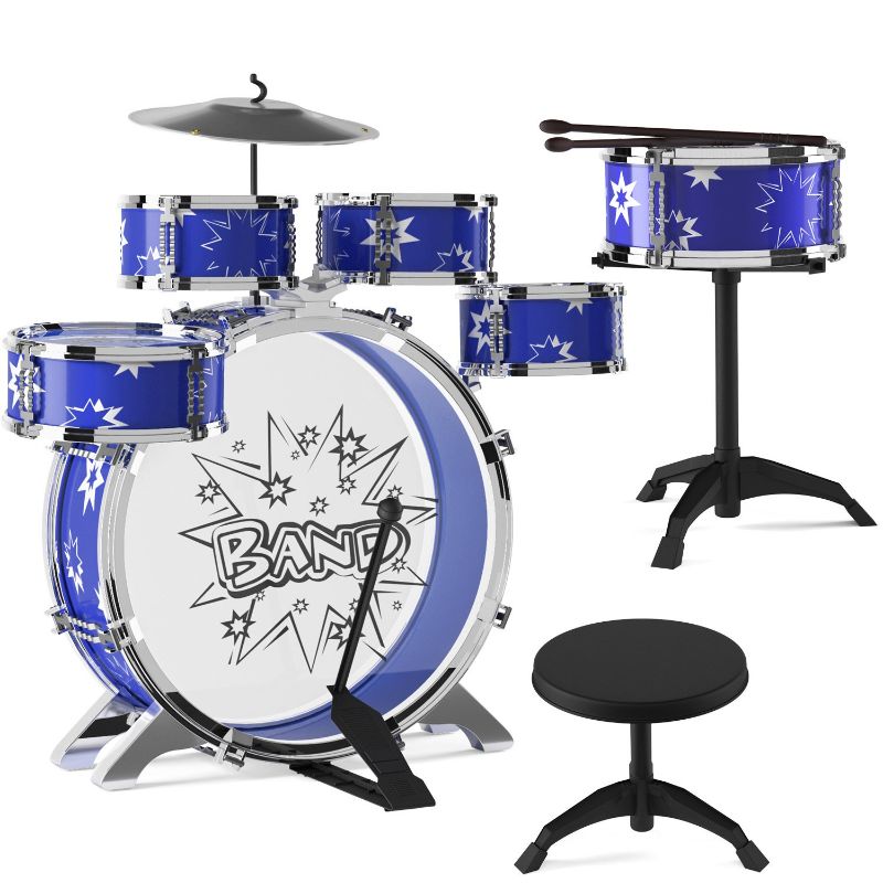 Photo 1 of EMAAS 11 Piece Jazz Drum Set for Kids - 5 Drums, 2 Drumsticks, Kick Pedal, Cymbal Chair, Stool Ideal Gift for Kids, Boys and Girls - Stimulates Musical Talent Imagination and Creativity
