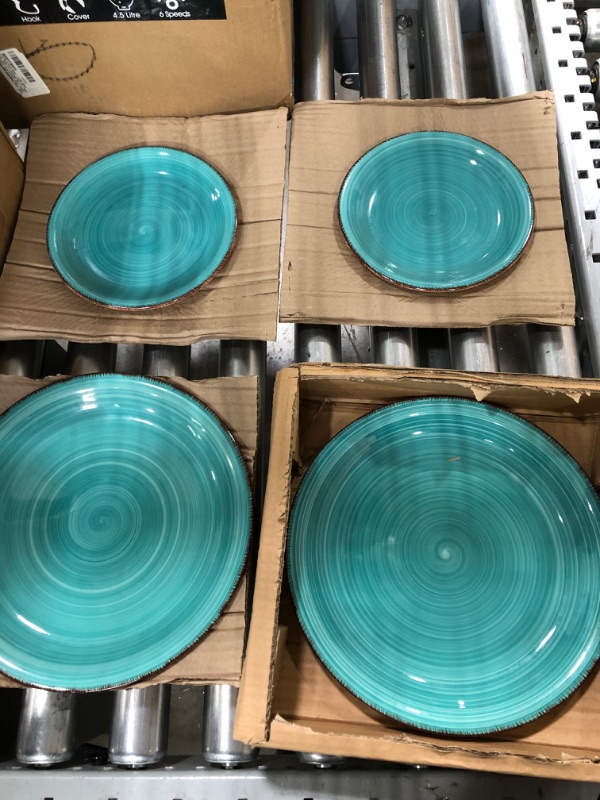 Photo 2 of vancasso Bella Dinnerware Set 16 Pieces Service for 4 Stoneware Dinnerware Set with Dinner Plates, Salad Plates, Bowls, Mugs, Microwave Dishwasher Safe - Teal Service for 4 (16 pcs) Teal