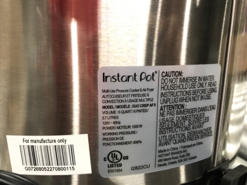 Photo 2 of ****TESTED/TURNS ON// TOP BROKEN** Instant Pot 6qt Crisp Pressure Cooker Air Fryer - Silver