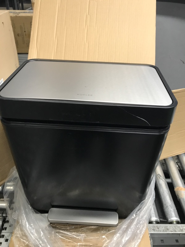 Photo 2 of *Major Damage-See Photos* Kohler K-20942-BST 8-Gallon Compact Black Stainless Step Trash Can