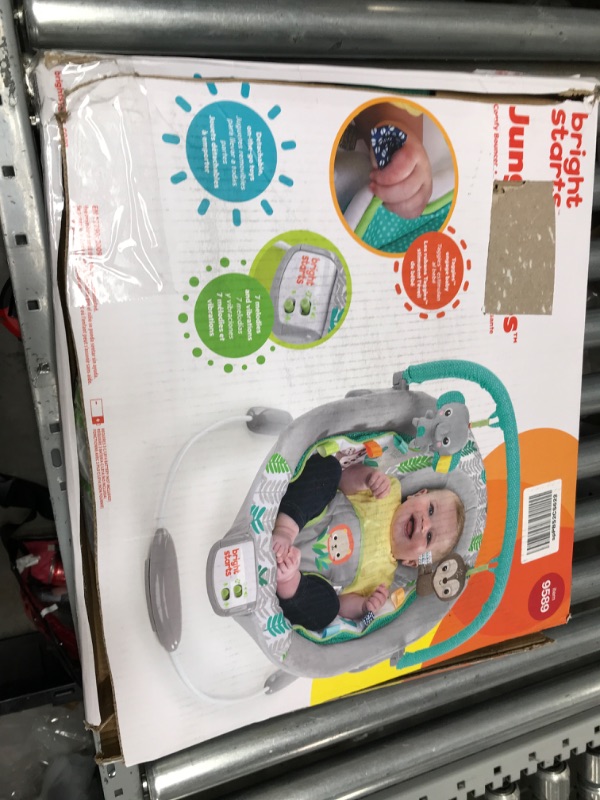 Photo 1 of Bright Starts Jungle Vines Comfy Baby Bouncer and Vibrating Infant Seat with Taggies & Elephant and Sloth Plush Baby Toys
