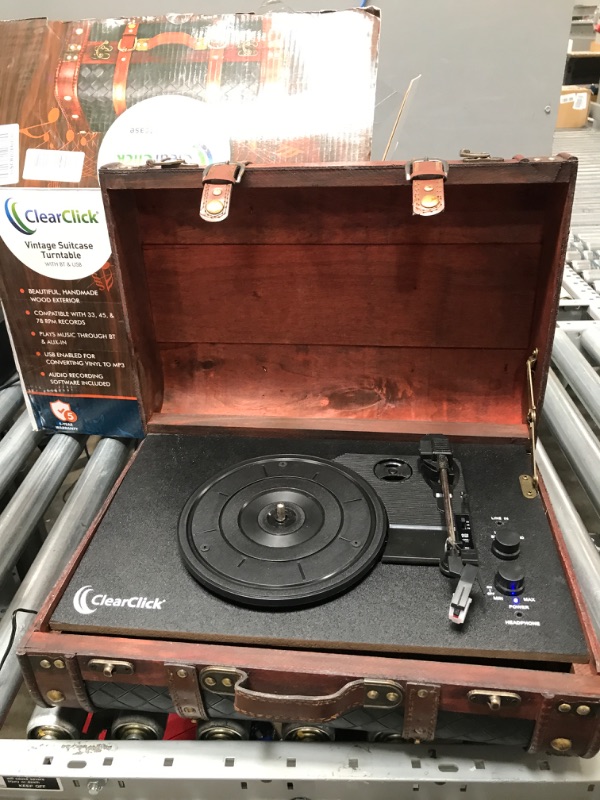 Photo 2 of ClearClick Vintage Suitcase Turntable with Bluetooth & USB - Classic Wooden Retro Style