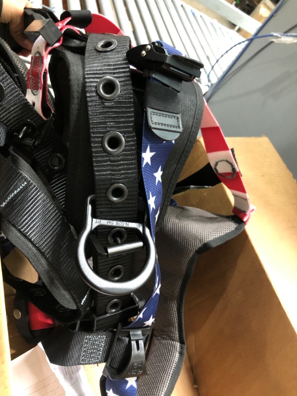 Photo 3 of AFP Fall Protection Full-Body Premium American Flag Safety Harness, Vented & Padded Shoulder, Legs & Back, 8” Thick Back Support Belt, Aluminum D-Rings, Tongue Buckle, Quick Release (OSHA/ANSI PPE) Large-XLarge American Flag