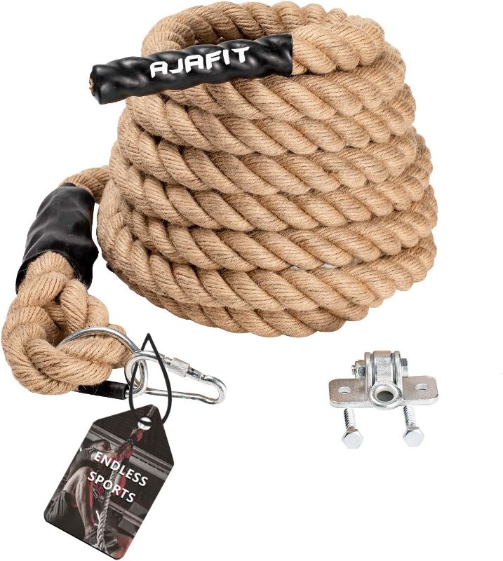 Photo 1 of AJAFIT Gym Climbing Rope for Indoor or Outdoor Workouts Fitness Exercise,1.5 Inch in Diameter 15/20/25 ft Length Available,Heavy Duty Manila Hemp Two Easy Install Modes (Hanger Included)
