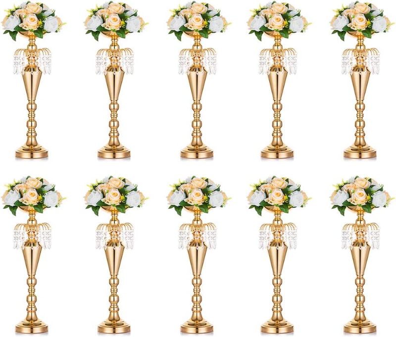 Photo 1 of 10 Pcs 20.7"/ 52.5cm Height Versatile Metal Wedding Centerpieces Vase & Pillar Candle Holder for Wedding Party Dinner Centerpiece Event for Reception Tables Wedding Supplies Decoration
