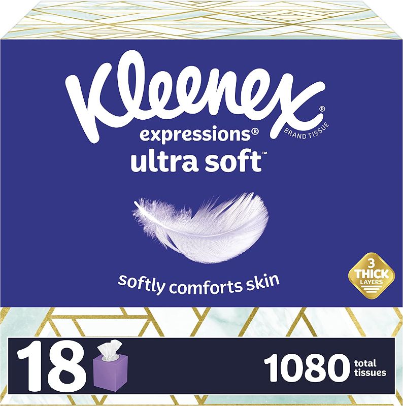 Photo 1 of 
Kleenex Expressions Ultra Soft Facial Tissues, Soft Facial Tissue, 18 Cube Boxes, 60 Tissues per Box, 3-Ply (1,080 Total Tissues