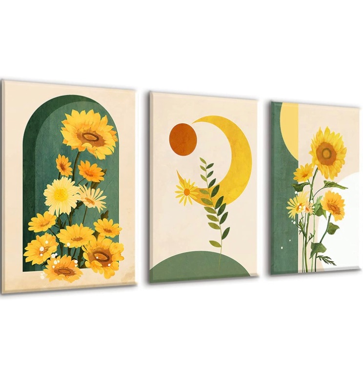 Photo 1 of 3 Pack Sunflower Canvas Wall Art, 16"x24"Paintings for Wall Decorations Yellow Blossom Flowers Pictures Canvas Prints Artwork for Living Room, Bedroom, Office, Ready to Hang