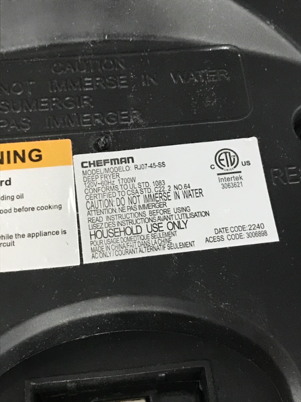 Photo 4 of  *****Chefman 4.5 Liter Deep Fryer w/Basket Strainer, XL Jumbo Size, Adjustable Temperature & Timer, Perfect for Fried Chicken, Shrimp, French Fries, Chips & More, Removable Oil-Container, Stainless Steel 