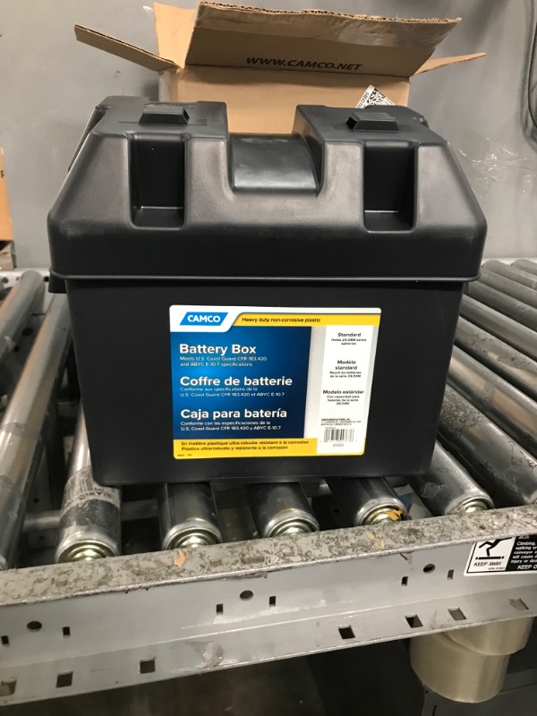 Photo 2 of Camco Heavy Duty Battery Box with Straps and Hardware - Group 24 |Safely Stores RV, Automotive, and Marine Batteries |Durable Anti-Corrosion Material | Measures 7-1/4" x 10-3/4" x 8" | (55363) Frustration Free Packaging Regular Battery Box