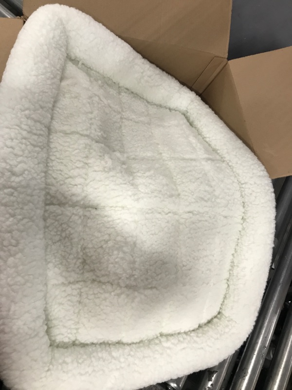 Photo 1 of 30L-Inch White Fleece Dog Bed or Cat Bed w/ Comfortable Bolster, Ideal for Medium Dog Breeds & Fits a 30-Inch Dog Crate, Easy Maintenance Machine Wash & Dry, 1-Year Warranty White Fleece 30-Inch