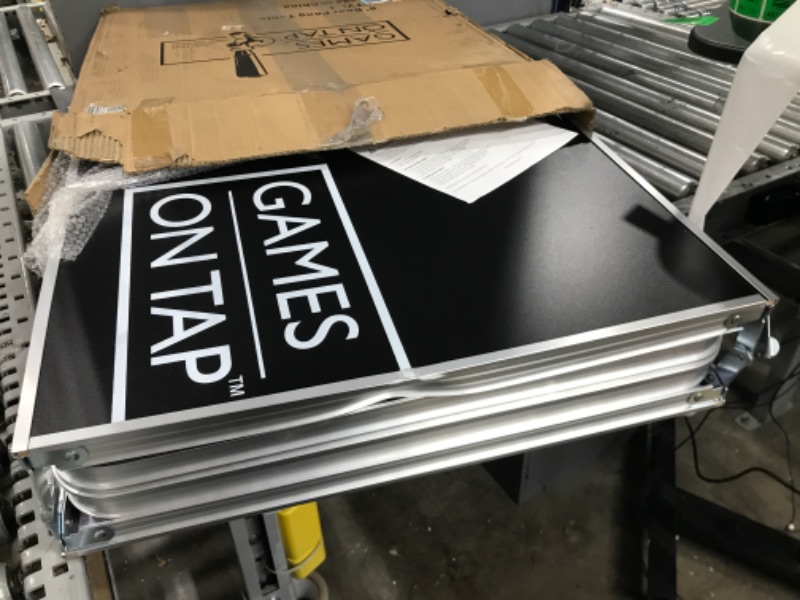 Photo 2 of ***MINOR DENT*** Games On Tap Beer Pong Table, Portable and Foldable 8 Foot Long, Adjustable Height, Black, Ideal for College Tailgate Parties, 6 Pong Balls Included