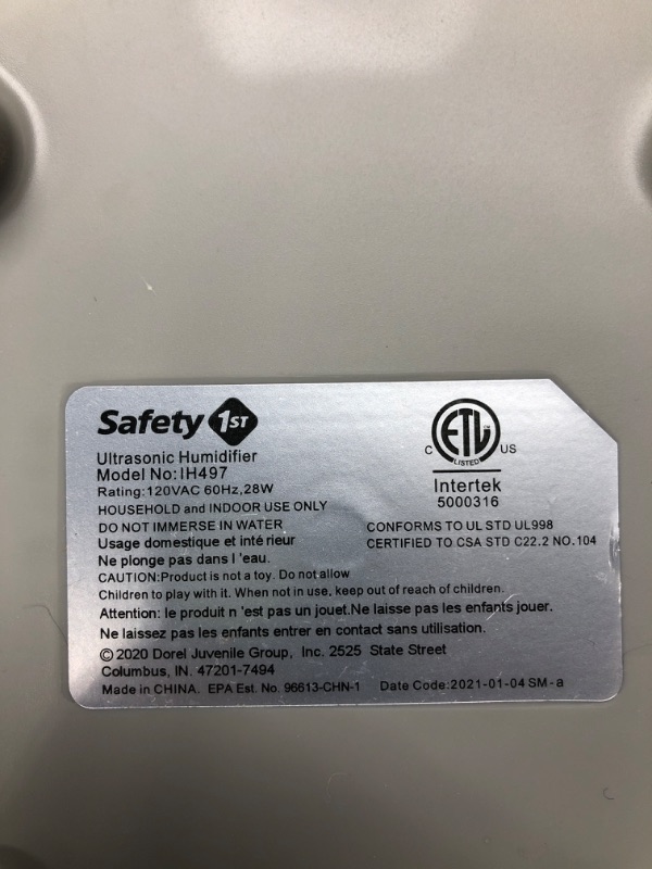 Photo 1 of ***TESTED WORKING*** Safety 1st Stay Clean Humidifier, Ultrasonic Mist, One Gallon Easy to Fill Tank, LED Light, and Filter Free