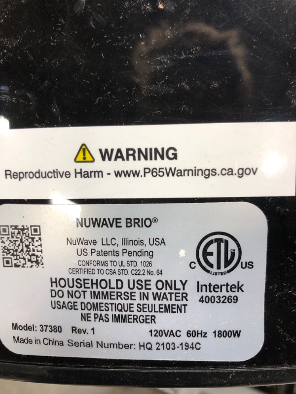 Photo 4 of **SEE NOTES**
Nuwave Brio 8-Qt Air Fryer, Powerful 1800W, Easy-to-Read Cool White Display, 50°-400°F Temp Controls