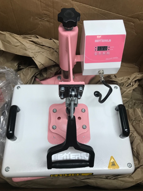 Photo 2 of ***MISSING COMPONENTS*** BetterSub Heat Press 12‘’ x15‘’ Combo 5 in 1 Heat Press Machine for T-Shirt Mug Hat Plate Cap Pattern Printing Heat Transfer Digital Industrial-Quality Sublimation Machine 360 Degree Swivel Pink White 5 in 1 12x15" Pink