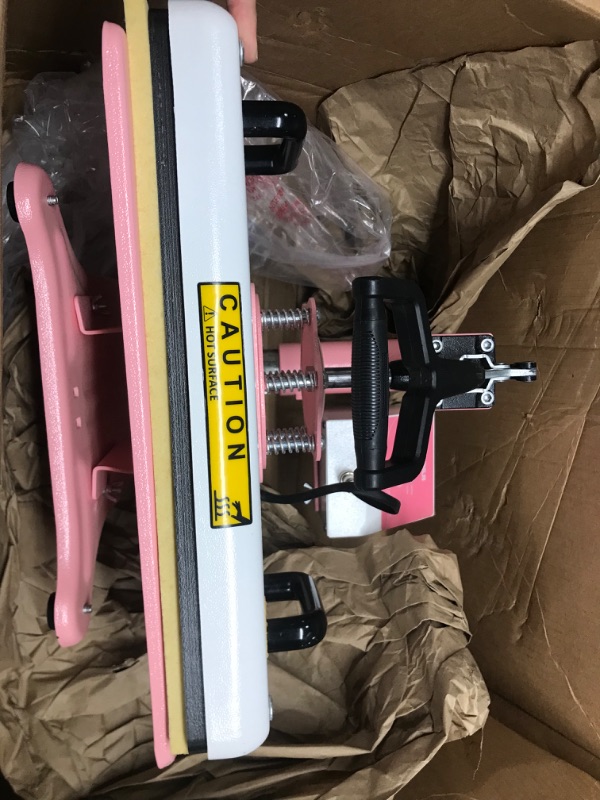 Photo 4 of ***MISSING COMPONENTS*** BetterSub Heat Press 12‘’ x15‘’ Combo 5 in 1 Heat Press Machine for T-Shirt Mug Hat Plate Cap Pattern Printing Heat Transfer Digital Industrial-Quality Sublimation Machine 360 Degree Swivel Pink White 5 in 1 12x15" Pink