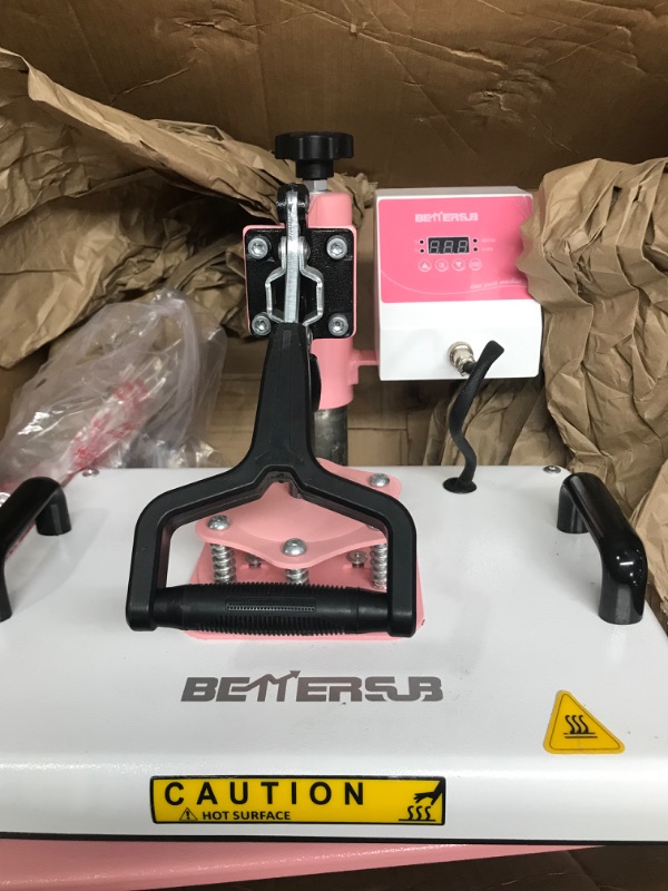 Photo 3 of ***MISSING COMPONENTS*** BetterSub Heat Press 12‘’ x15‘’ Combo 5 in 1 Heat Press Machine for T-Shirt Mug Hat Plate Cap Pattern Printing Heat Transfer Digital Industrial-Quality Sublimation Machine 360 Degree Swivel Pink White 5 in 1 12x15" Pink