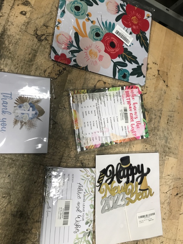 Photo 2 of **GENERAL BUNDLE** 50CT POSTCARD, Advice and Wishes Cards -Watercolor Greenery Eucalyptus Design, Perfect for Bridal Showers, Wedding, Baby Shower, Graduation Party, Retirement, Words of Wisdom - 25 Cards Per Pack, HAPPY NEW YEAR CAKE TOPPER BLACK/GOLD, B