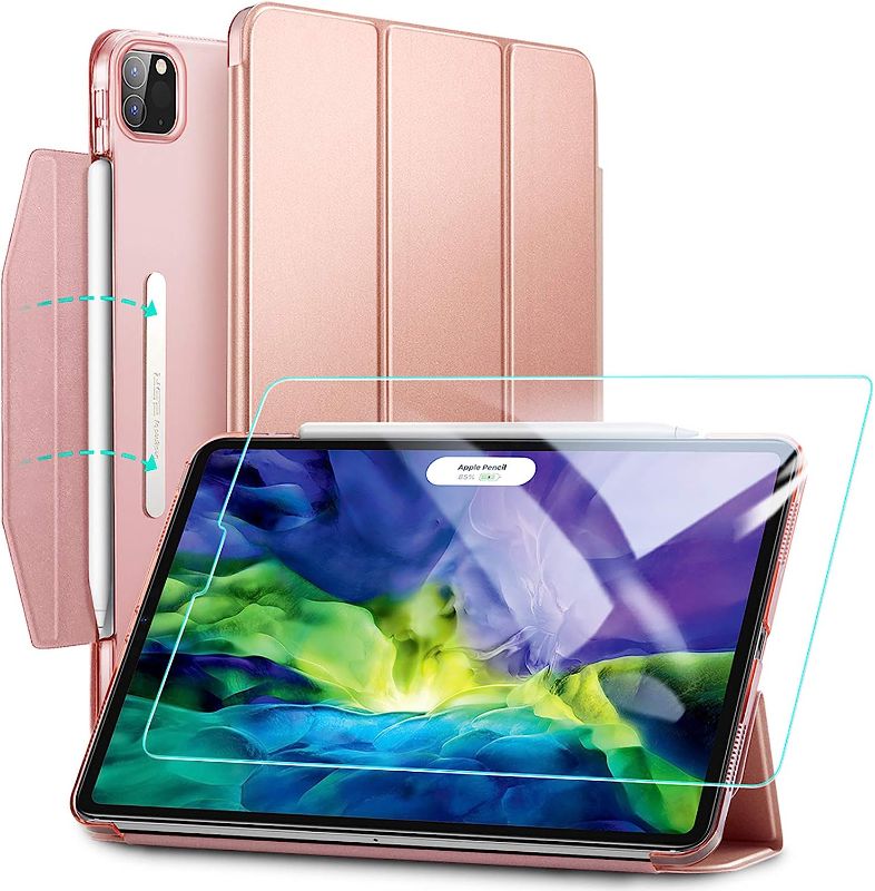 Photo 1 of SR Yippee Trifold Smart Case for iPad Pro 11 2020 with Screen Protector, [Auto Sleep/Wake] [Supports Pencil Wireless Charging], Lightweight Stand Case Cover with Clasp - Rose Gold