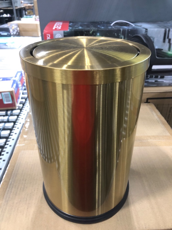 Photo 2 of *Dirty*LEASYLIFE Stainless Steel Trash can,Bathroom Trash can with lid?Small Trash Can with Flipping Lid, 2.4gallon,Garbage cans for Kitchen?Living Room. Metallic Gold (Singer)