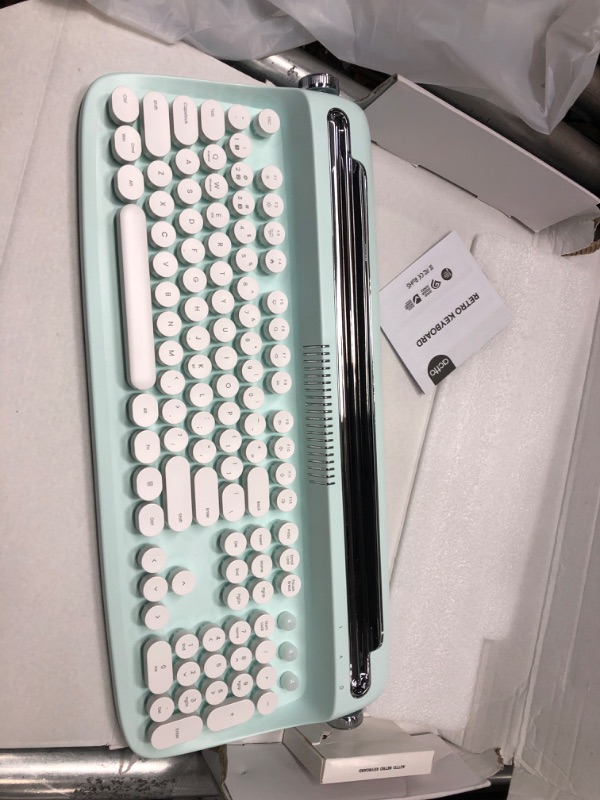 Photo 2 of TISHLED Typewriter Keyboard Wireless Bluetooth 5.0 Retro Aesthetic Cute Kawaii Round Keycaps 106-Key with Num Pad Clicky Mechanical Feeling with Pad/Phone Holder for Windows/Mac OS/Android/iOS (Mint)