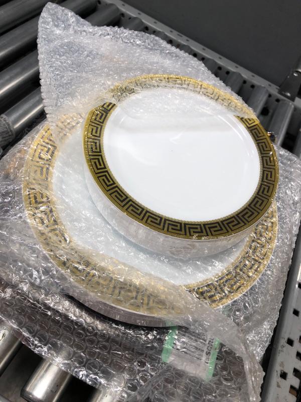 Photo 2 of 175 Piece Gold Dinnerware Set 25 Guest-50 Gold Grid Plastic Plates-25 Gold Plastic Silverware-25 Gold Plastic Cups-25 Linen Like Gold Paper Napkins,..