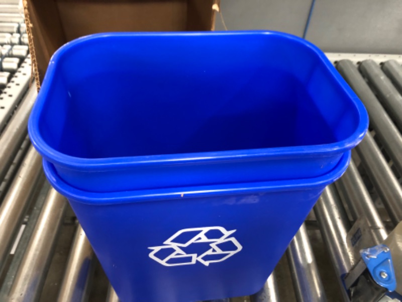 Photo 2 of AmazonCommercial 3 Gallon Commercial Office Wastebasket, Blue w/Recycle Logo, 2-Pack BLUE 3 GALLON 2 pack