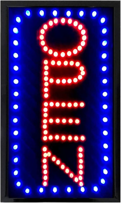 Photo 1 of Ultima LED Neon Open Sign for Business: Vertical Lighted Sign Open with Flashing Mode 