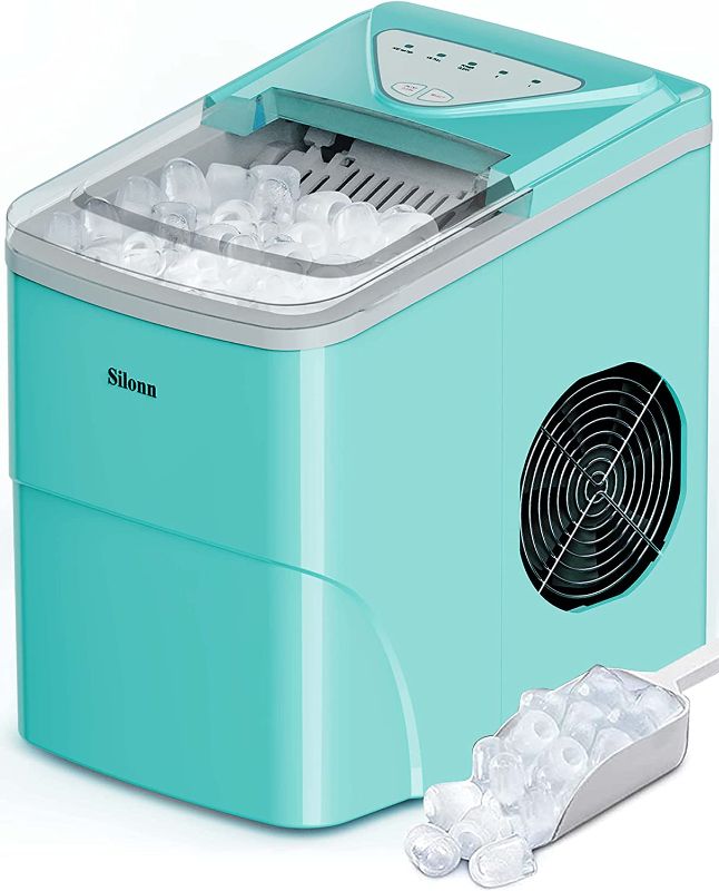 Photo 1 of Silonn Ice Makers Countertop, 9 Cubes Ready in 6 Mins, 26lbs in 24Hrs, Self-Cleaning Ice Machine with Ice Scoop and Basket, 2 Sizes of Bullet Ice for Home Kitchen Office Bar Party
