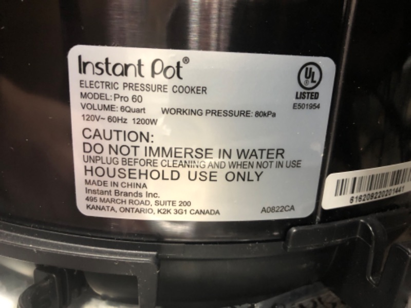 Photo 3 of *INCOMPLETE* Instant Pot Pro 10-in-1 Pressure Cooker, Slow Cooker, Rice/Grain Cooker, Steamer, Sauté, Sous Vide, Yogurt Maker, Sterilizer, and Warmer, Includes App With Over 800 Recipes, Black, 6 Quart 6QT Pro