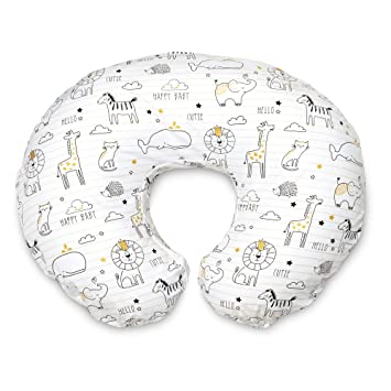 Photo 1 of Boppy Nursing Pillow and Positioner - Original, Notebook Black and White with Gold Animals, Breastfeeding, Bottle Feeding, Baby Support, with Removable Cotton Blend Cover, Awake-Time Support