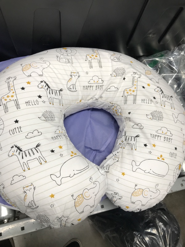 Photo 2 of Boppy Nursing Pillow and Positioner - Original, Notebook Black and White with Gold Animals, Breastfeeding, Bottle Feeding, Baby Support, with Removable Cotton Blend Cover, Awake-Time Support