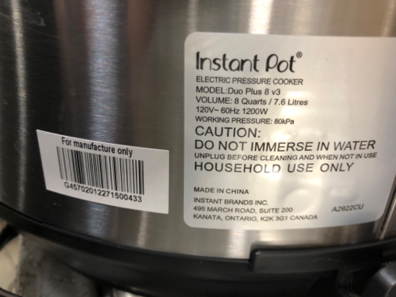 Photo 1 of Used *** Instant Pot Duo Plus 9-in-1 Electric Pressure Cooker, Sterilizer, Slow Cooker, Rice Cooker, Steamer, 8 Quart, 15 One-Touch Programs & Ceramic Non Stick Interior Coated Inner Cooking Pot 8 Quart
