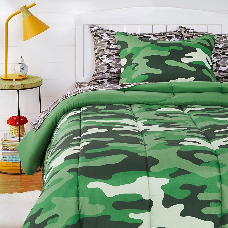 Photo 1 of Amazon Basics Kids Easy-Wash Microfiber Bed-in-a-Bag Bedding Set - Twin, Camo Crew
