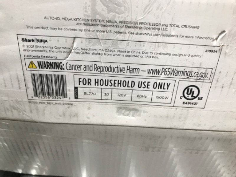 Photo 4 of **SEE NOTES**
Ninja BL770 Mega Kitchen System, 1500W, 4 Functions with 72-oz.* Blender Pitcher, 64-oz. Processor Bowl, (2) 16-oz. To-Go Cups & (2) Lids, Black Black with 2 Nutri Ninja Cups + Lids.