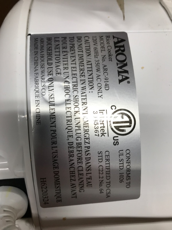 Photo 5 of *Tested/Cracked/Missing Spoon* Aroma Housewares 8-Cup (Cooked) (4-Cup UNCOOKED) Digital Rice Cooker and Food Steamer (ARC-914D),White