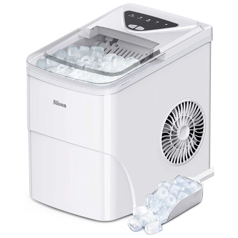 Photo 1 of *Tested* Silonn Ice Makers Countertop, 9 Cubes Ready in 6 Mins, 26lbs in 24Hrs, Self-Cleaning Ice Machine with Ice Scoop and Basket, 2 Sizes of Bullet Ice for Home Kitchen Office Bar Party
