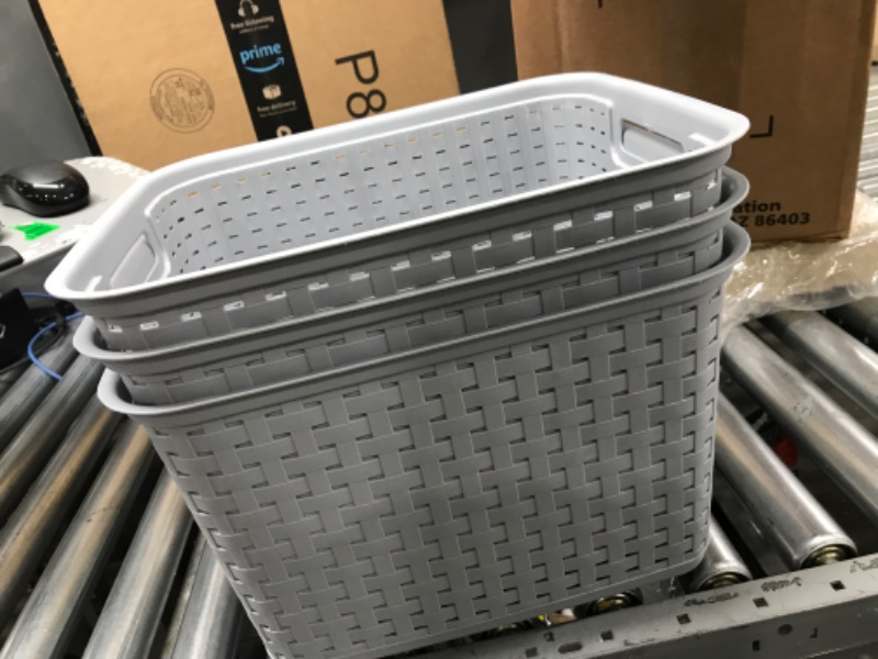 Photo 2 of *Missing 3* Sterilite 12736A06 Tall Weave Basket, Cement, 6-Pack