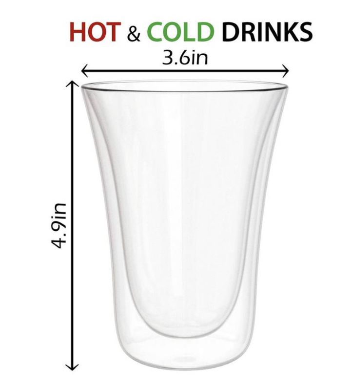 Photo 1 of JECOBI LUXURY 10 OZ DOUBLE WALL INSULATED GLASS SET OF 2 HOT OR COLD DISHWASHER MICROWAVE FREEZER SAFE LIGHT AND DURABLE NEW IN BOX $25

