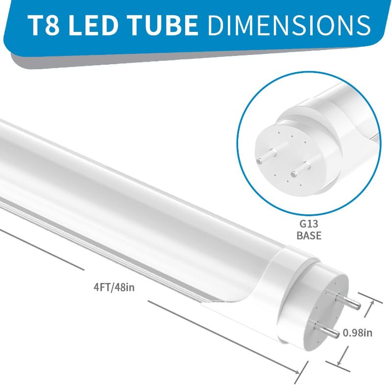 Photo 1 of CNSUNWAY T8 LED Bulb 4 Foot, 22W 2400LM, 5000K Daylight, Type-B Light Tube