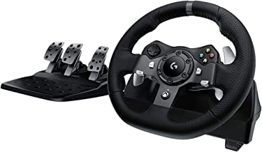 Photo 1 of DAMAGED LEATHER WHEEL COVER***Logitech G920 Driving Force Racing Wheel and Floor Pedals, Real Force Feedback, Stainless Steel Paddle Shifters, Leather Steering Wheel Cover for Xbox Series X|S, Xbox One, PC, Mac - Black