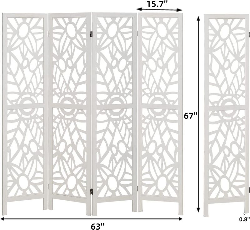 Photo 1 of 4 Panel Room Divider 5.6Ft Wood Room Dividers and Folding Privacy Screens Room Dividers Screen for Home Office Restaurant Bedroom, Cream White Cream White 4 Panel