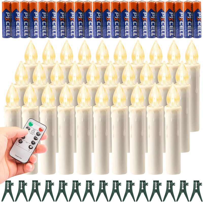 Photo 1 of 20 Pack LED Battery Taper Candles, (Remote and Timer) 20 Batteries Included 4 Modes Powered Flameless Floating Candles with Spikes Clips for Halloween Chirstmas Tree Party Decorations
